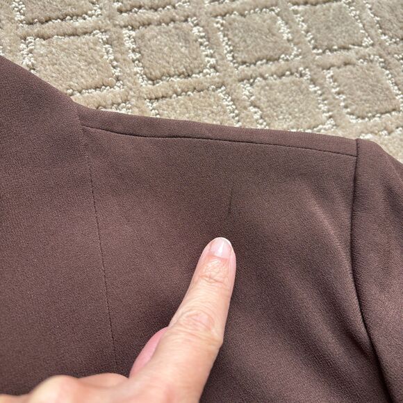 Babaton Power Hip Blazer Women's 10 Chocolate Brown Crepe Open Front Drape READ - Picture 8 of 11